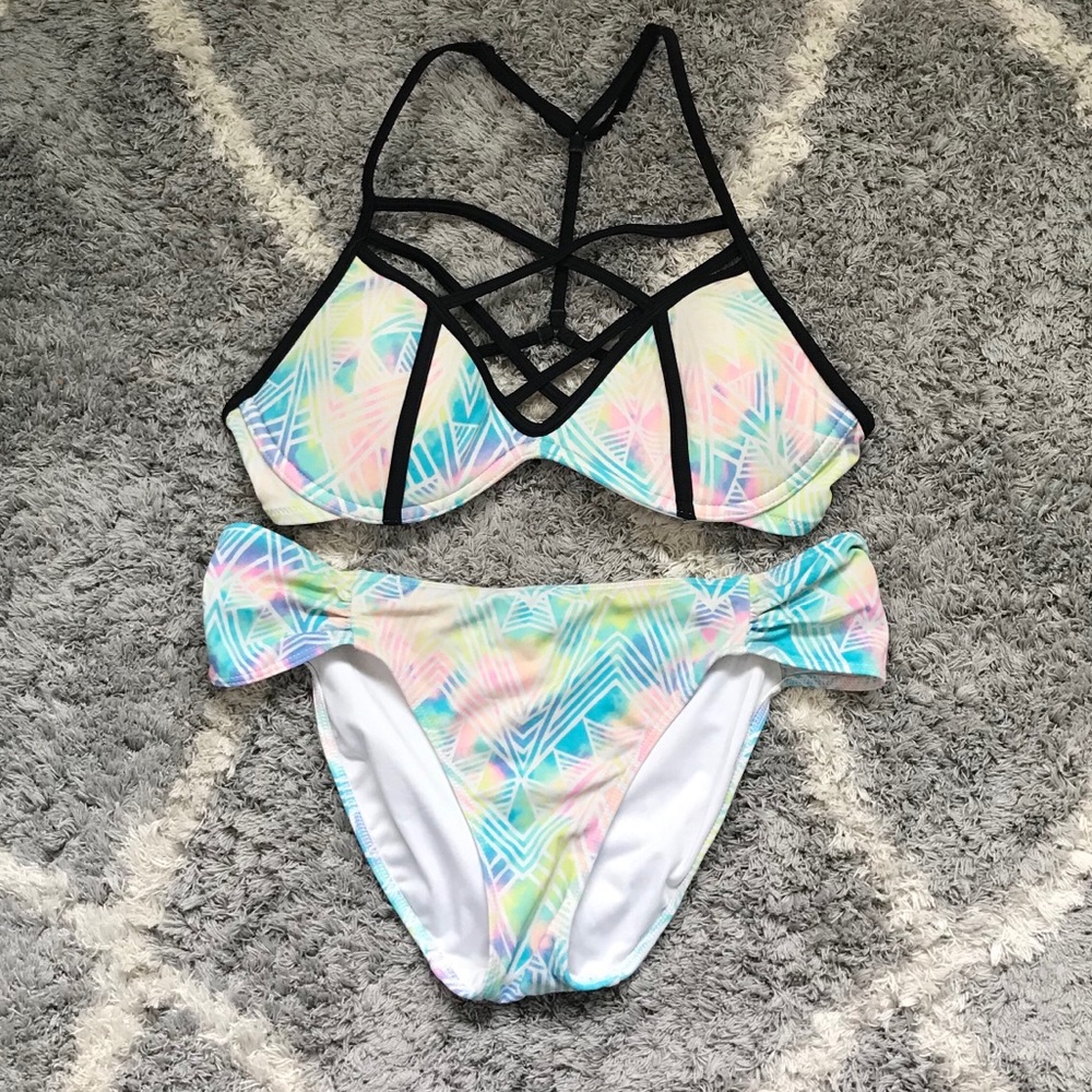 Pink rainbow bikini swim set